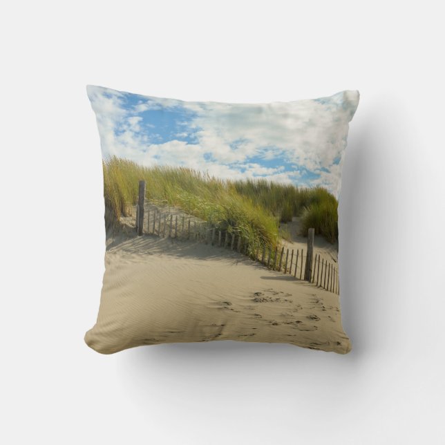 Sand dunes with wooden fence throw pillow (Front)