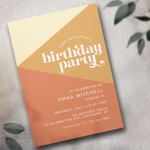 Sand Earth Tones   Modern Retro Style Birthday Invitation