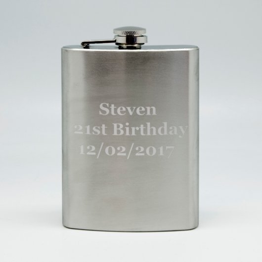 Sand Etched 8 oz. 21st Birthday Flask (Front)