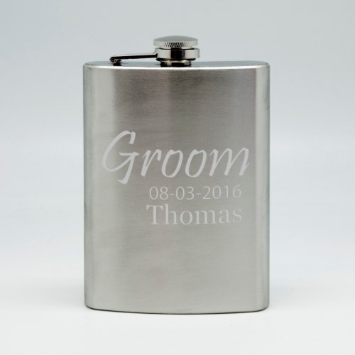 Sand Etched 8 oz Groom Wedding Flask 