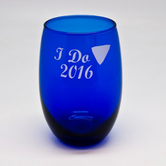 Sand Etched Cobalt Blue Stemless Wine Glass (Front)