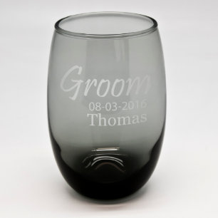 Sand Etched Groom Stemless Gradient Wine Glass