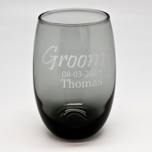 Sand Etched Groom Stemless Gradient Wine Glass (Front)