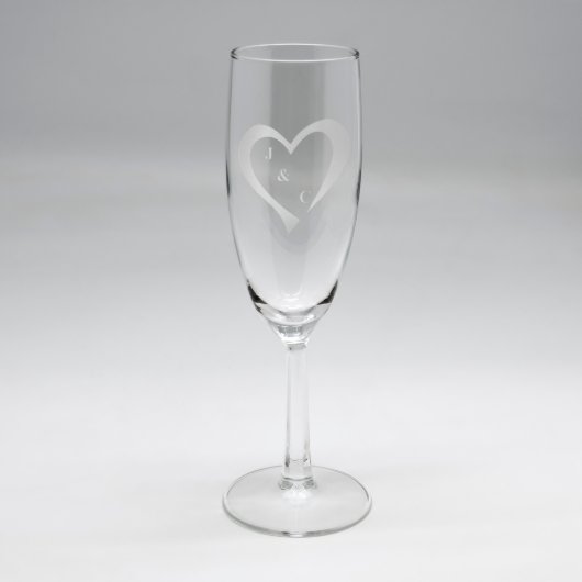 Sand Etched Heart and Initials Flute (Front)