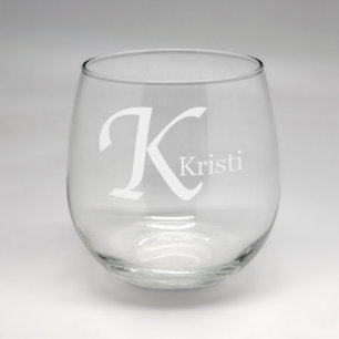 Sand Etched Monogram Clear Stemless Wine Glass