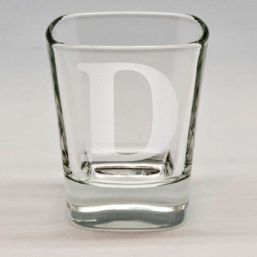 Sand Etched Monogram Initial Square Shot Glass (Front)