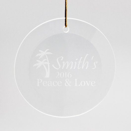 Sand Etched Round Glass Ornament w/Palm Trees (Front)