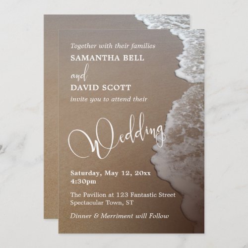 Sand  Foam Beach Photo  Typography Wedding 2b Invitation