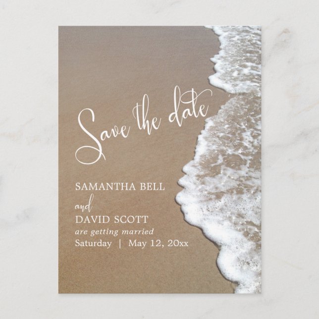 Sand & Foam Beach Wedding Save the Date 1b Announcement Postcard (Front)