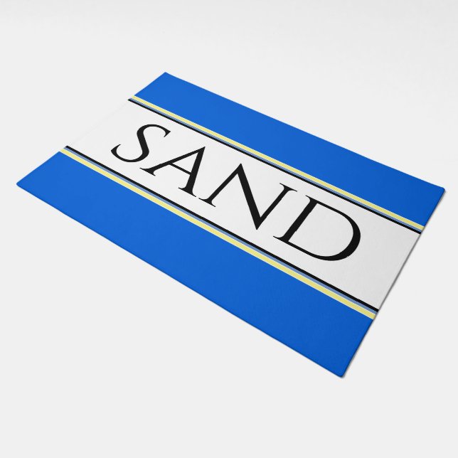 SAND Fun Bright Blue White Yellow Nautical Stripes Doormat (Angled)