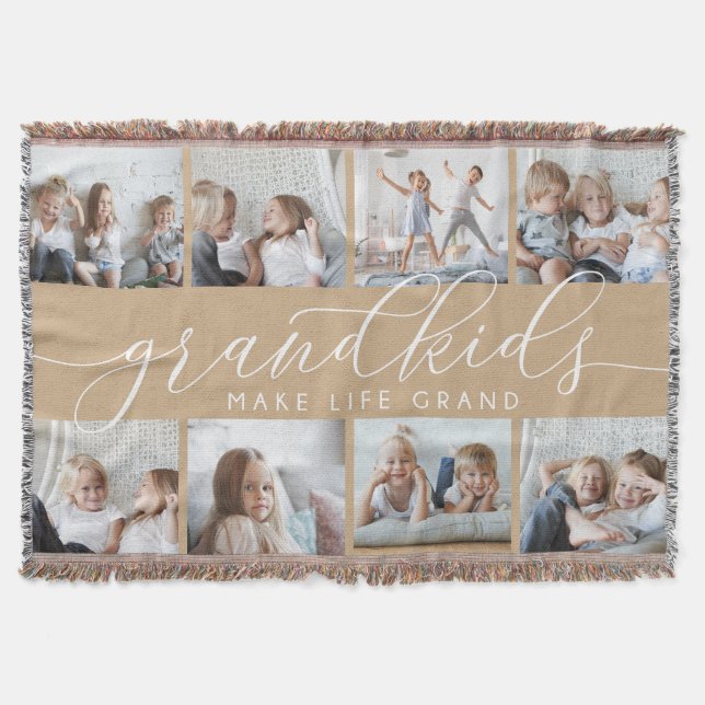 Sand | Grandkids Make Life Grand Photo Collage Throw Blanket (Front)
