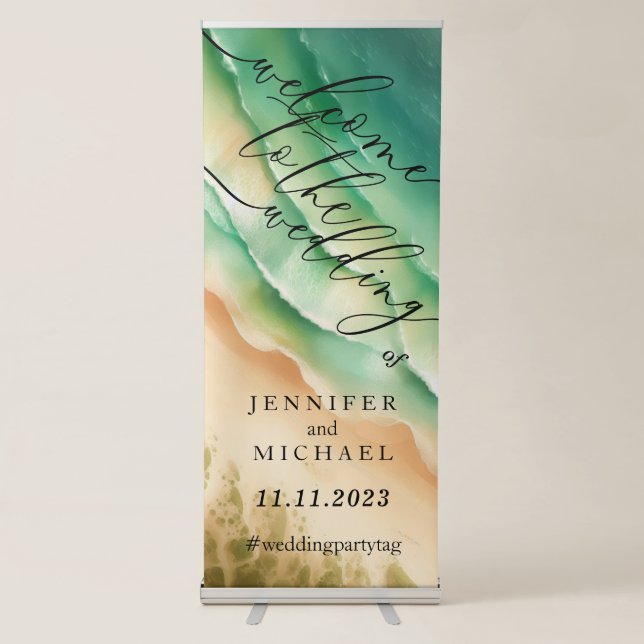 Sand Green Ocean Beach Watercolor Signature Retractable Banner (Front)