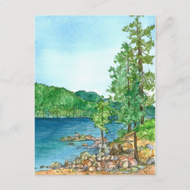 Sand Habor Lake Tahoe Watercolor Painting Postcard (Front)