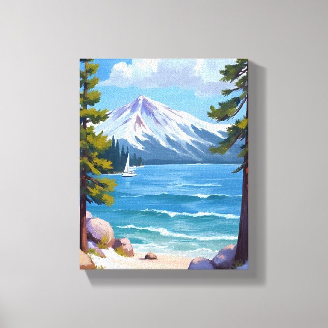Sand Harbor Beach Lake Tahoe Painting Canvas Print (Front)