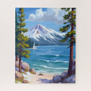 Sand Harbor Beach Lake Tahoe Painting Jigsaw Puzzle
