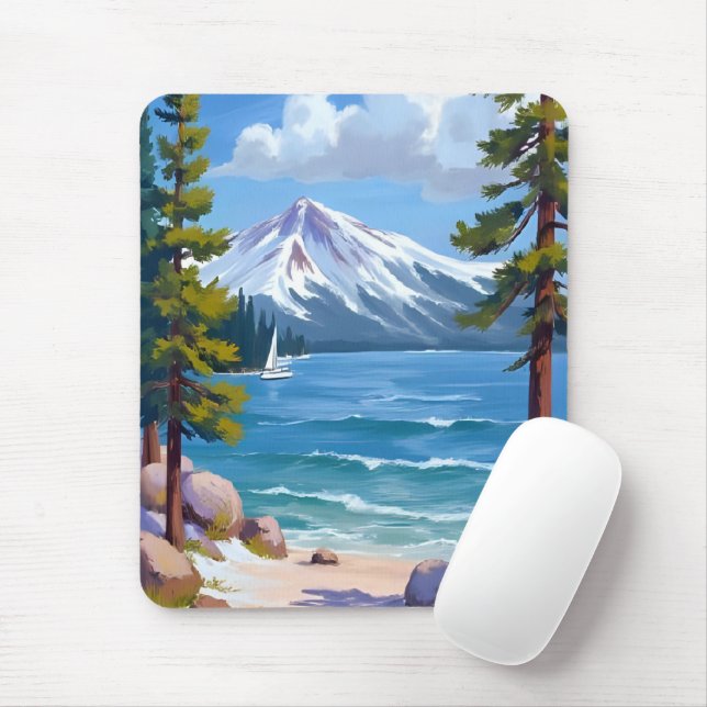 Sand Harbor Beach Lake Tahoe Painting Mouse Pad (With Mouse)