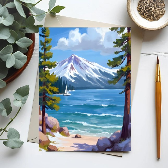 Sand Harbor Beach Lake Tahoe Painting Postcard (Creator Uploaded)