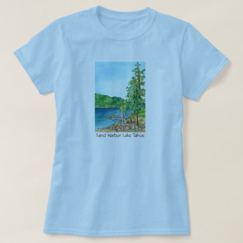 Sand Harbor Lake Tahoe Watercolor Art T_Shirt