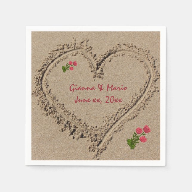 Sand Heart and Roses Napkins (Front)