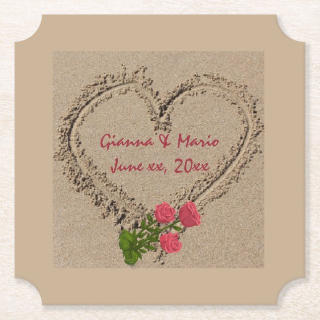 Sand Heart and Roses Paper Coaster (Front)