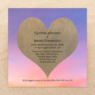 Sand Heart at Sunset Beach Post Wedding Reception Invitation