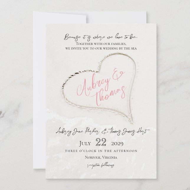 Sand Heart Beach Wedding Invitation (Front)