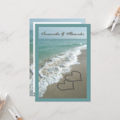 Beach Destination Wedding 5x7, Sand Hearts Custom Invitations