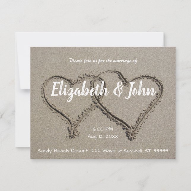 Sand Hearts Beach Wedding Invitations (Front)