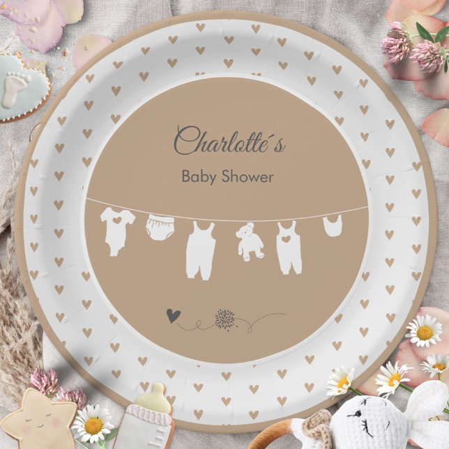 Sand Hearts Boho Gender Neutral Baby Shower Paper Plates (Sand Hearts Boho Gender Neutral Baby Shower Paper Plates ©Susanne Sachers - Sunny Mind 🌞)