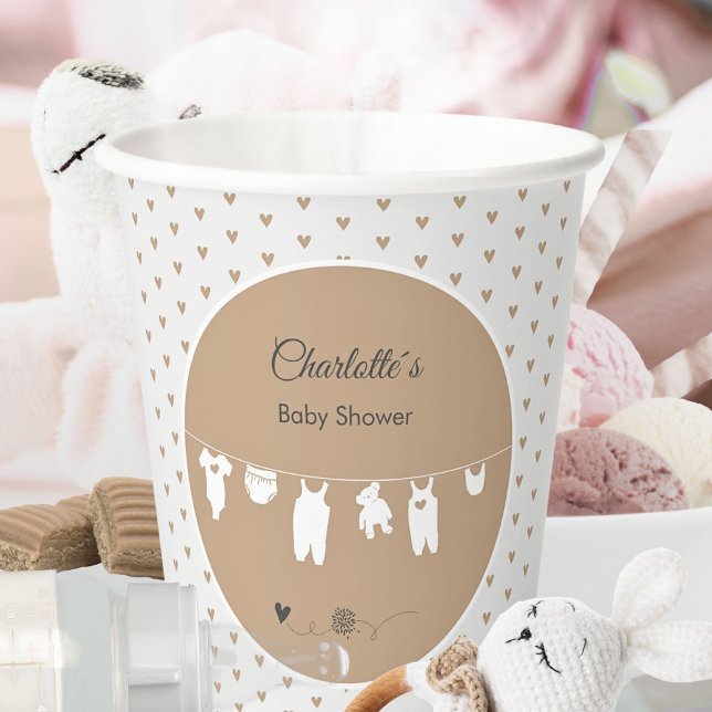 Sand Hearts Boho Minimalist Baby Shower Paper Cups (Minimalist Boho Sand Heart Pattern Baby Shower Paper Cups ©Susanne Sachers - Sunny Mind 🌞)