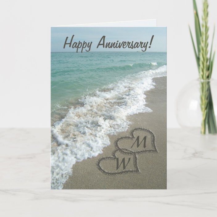 Sand Hearts on Beach Personalized Anniversary Card | Zazzle.com