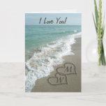 Sand Hearts on Beach Personalized Anniversary Card