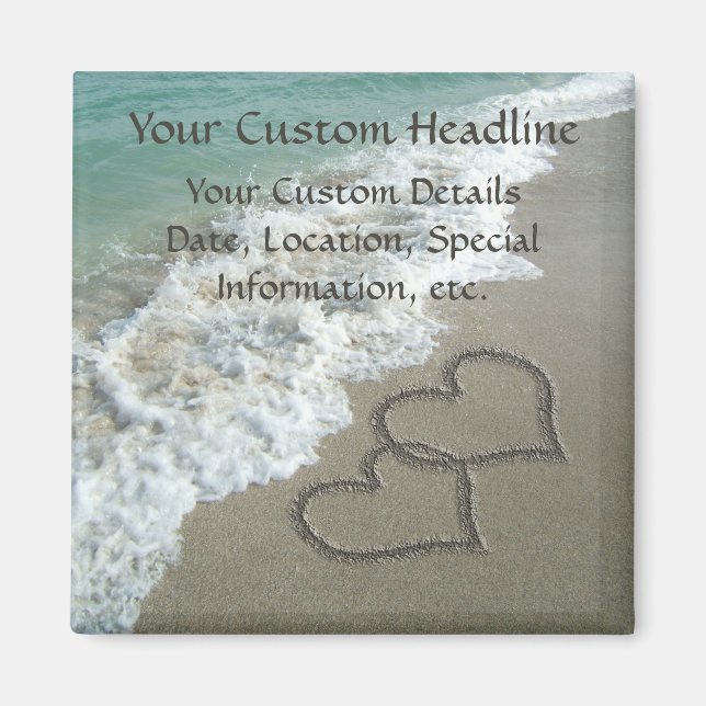 Sand Hearts on Beach, Romantic Save the Date Magnet (Front)