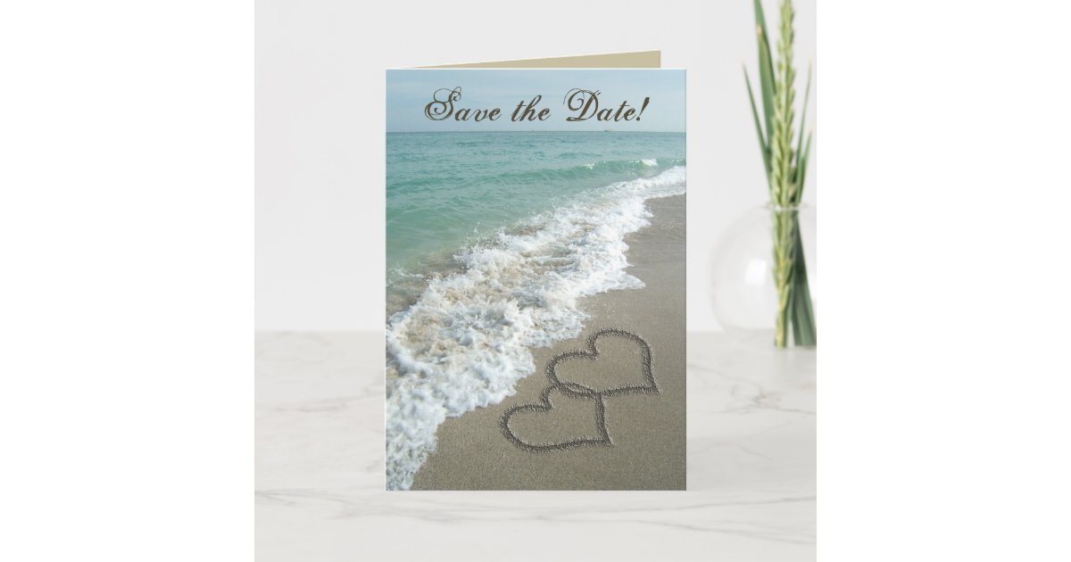 Sand Hearts on Beach, Save the Date Cards | Zazzle
