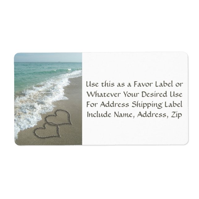 Sand Hearts on the Beach Favor or Mailing Label (Front)
