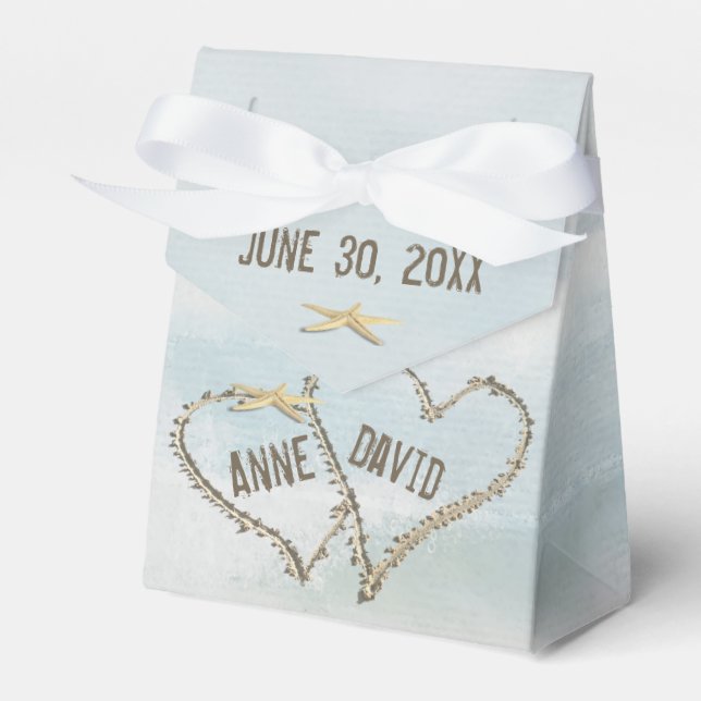 Sand Hearts on Watercolor with Starfish  Favor Boxes (Front Side)