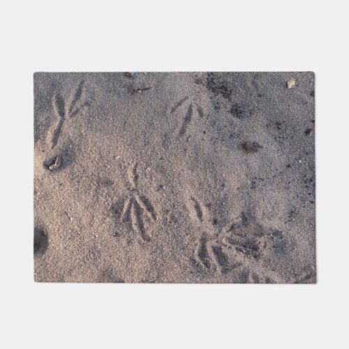 Sand hill crane tracks in the sand on a doormat