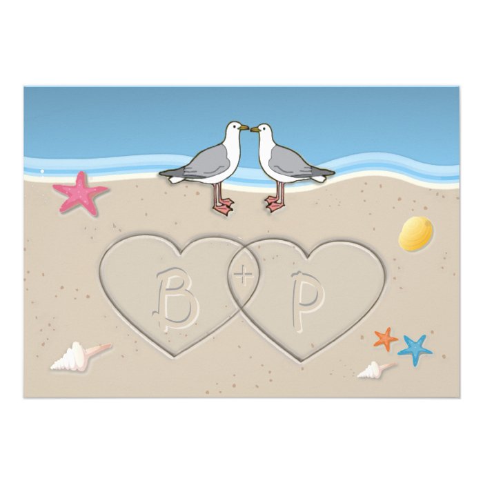 Sand Initials Beach Themed Wedding Invitations