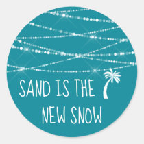 Sand is the New Snow Tropical Palm Tree | Teal Classic Round Sticker