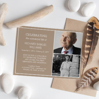 Sand Minimal Celebrating Life 2 Photos Memorial Invitation