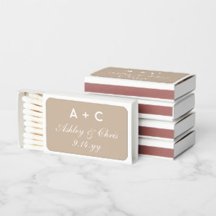 Sand Modern Personalized Wedding Reception Favor Matchboxes