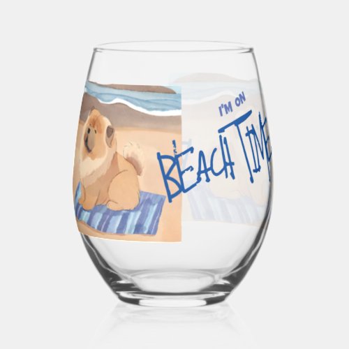 SAND N SEA  Chow Chow dog  Stemless Wine Glass