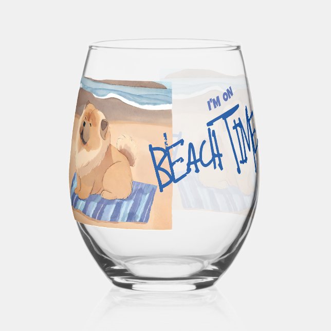 SAND N' SEA  Chow Chow dog  Stemless Wine Glass (Front)