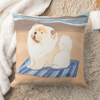 SAND N' SEA  CREAM and RED Chow Chow Throw Pillow