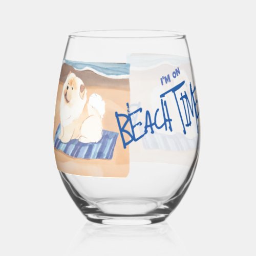 SAND N SEA   Cream Chow Chow dog  Stemless Wine Glass