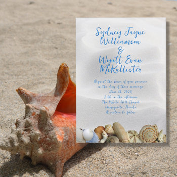 Sand N Shells Simple Wedding Ceremony Invitations by sandpiperWedding at Zazzle