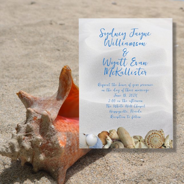 Sand n Shells Simple Wedding Ceremony Invitations