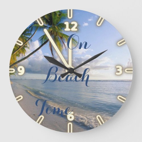 Sand Ocean Sky Palm  Tropical Beach Large Clock