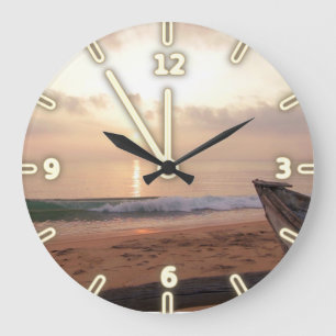 Sand Ocean Sky Sunset , Beach Large Clock