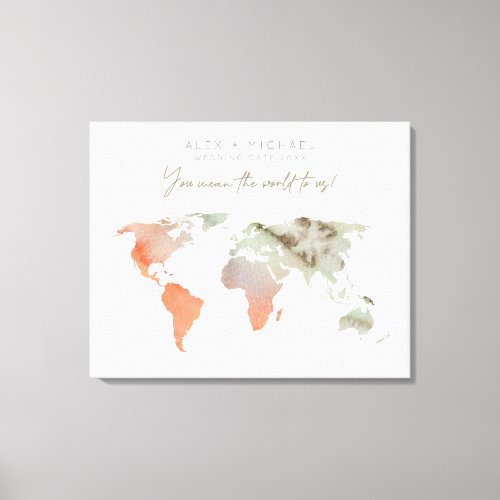 SandOrange Watercolor World Map Canvas Guest Book